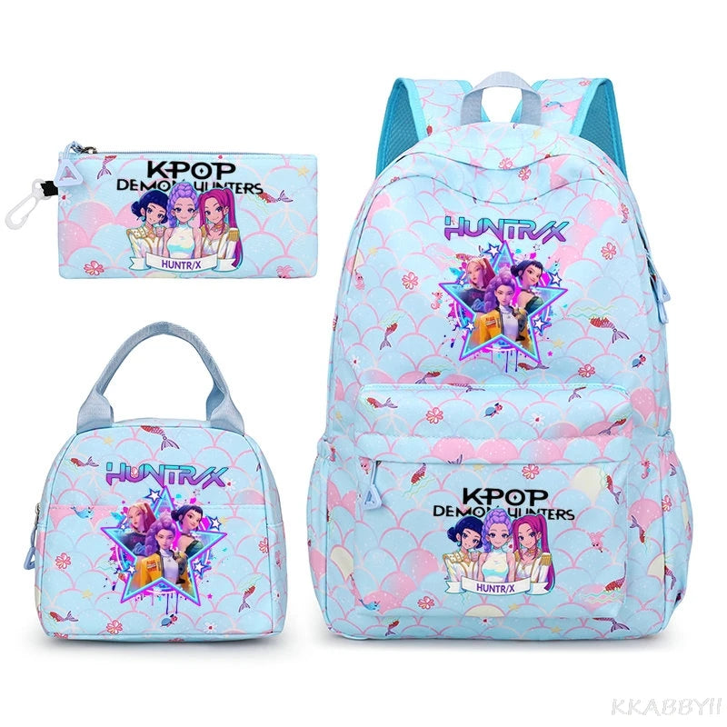 Fashion KPop Demon Hunters Backpacks 3pcs Rumi Mira Zoey HUNTR/ Boys School Bags For Women Girls Kawaii Capacity Mochilas