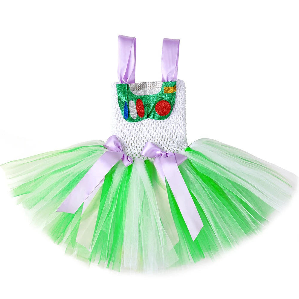 Girls Buzz Lightyear Tutu Dress Costume Kids Halloween Carnival Party Dresses Toddler Girls Cartoon Princess Dress Up Clothes