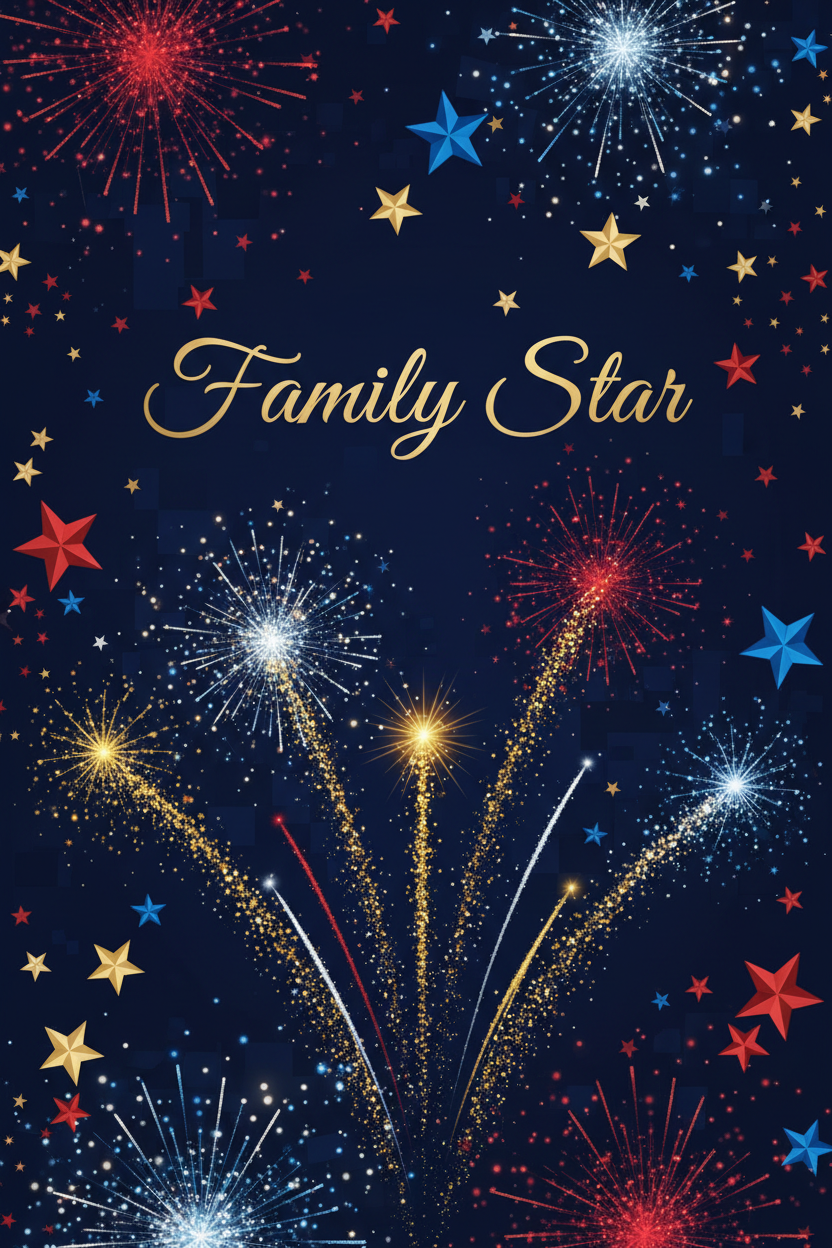 4th of July elegant navy and gold Family Star phone wallpaper with fireworks