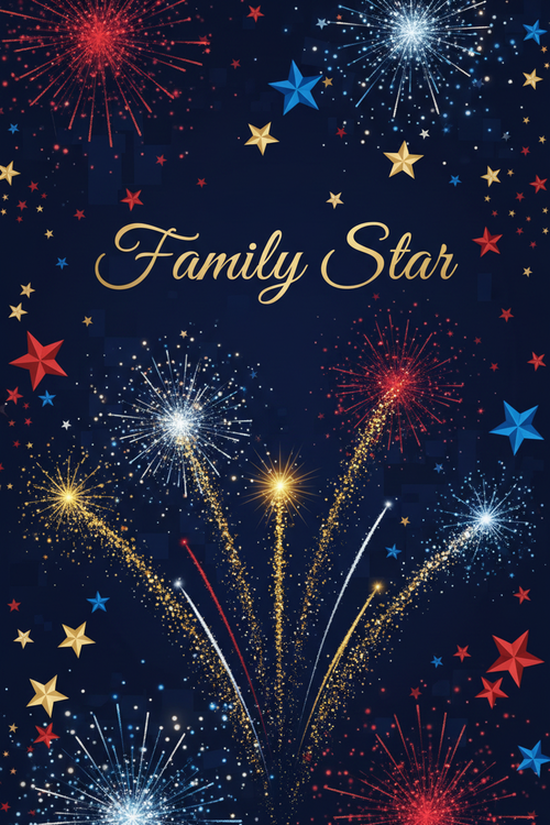 4th of July elegant navy and gold Family Star phone wallpaper with fireworks