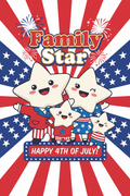 4th of July Family Star phone wallpaper featuring a family of star characters in patriotic outfits